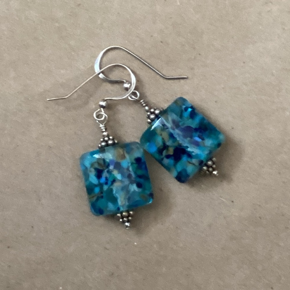 Beautiful Chunky Artisan Sterling Silver & Lampwork Glass Earrings